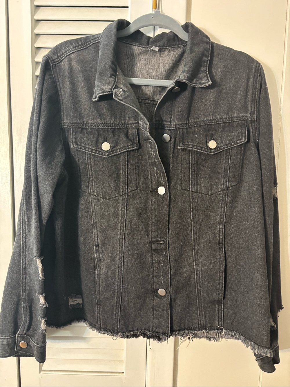 SHEIN Charcoal Black Distressed Denim Jacket